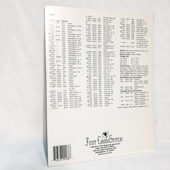 Tiger Laying Down Just CrossStitch Leaflet 188 Pattern 1992 Cross Stitch Leafle - Picture 3 of 5